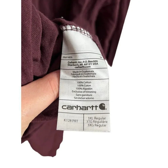 Carhartt Henley Shirt Burgundy Long Sleeve Plus Size 3XL Cotton Men’s - Picture 3 of 5